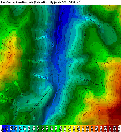 Les Contamines-Montjoie elevation map