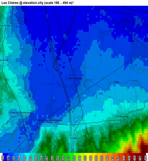 Les Chères elevation map