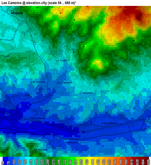 Les Camoins elevation map