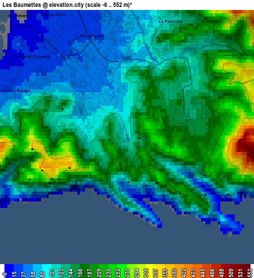 Les Baumettes elevation map