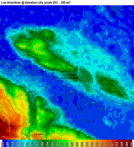 Les Avenières elevation map