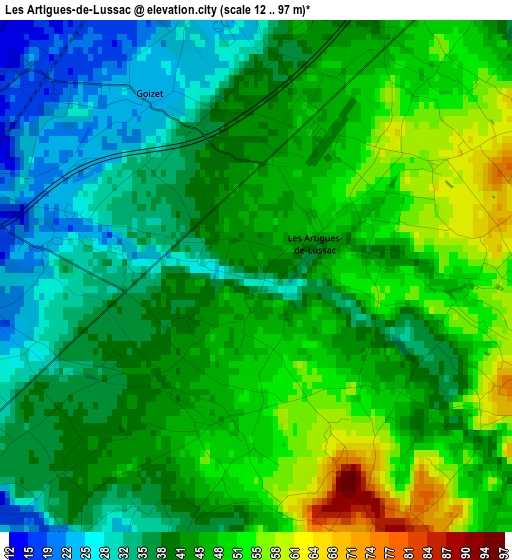 Les Artigues-de-Lussac elevation map