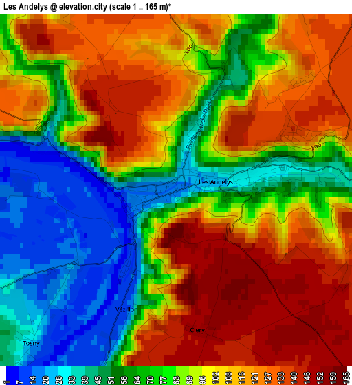 Les Andelys elevation map