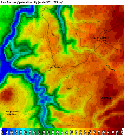 Les Ancizes elevation map