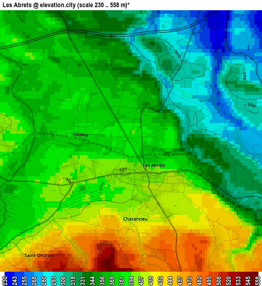 Les Abrets elevation map