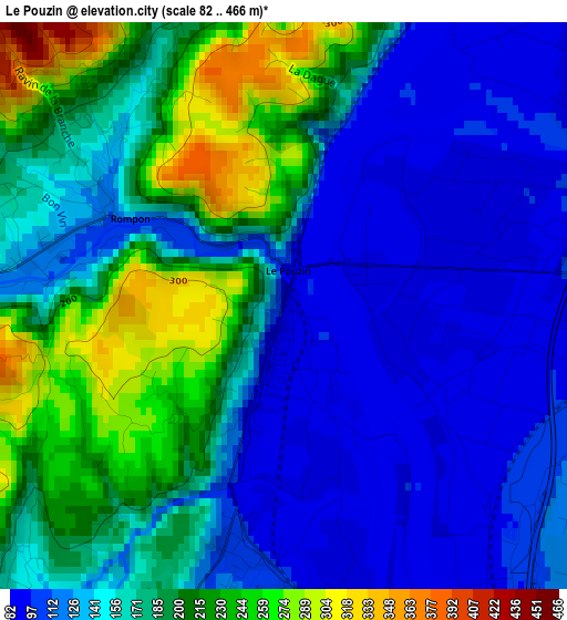 Le Pouzin elevation map