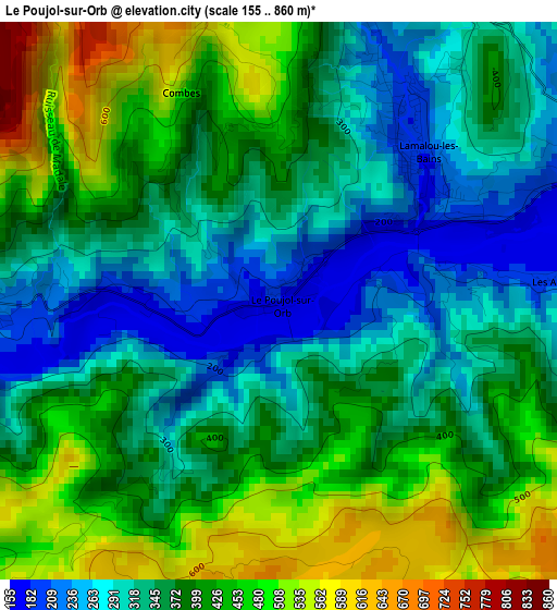 Le Poujol-sur-Orb elevation map