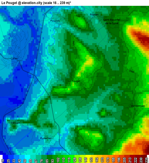 Le Pouget elevation map