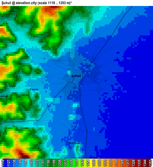 Şuhut elevation map