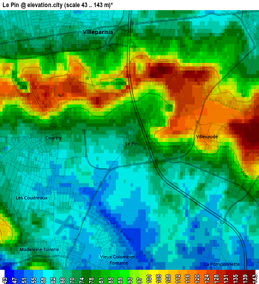 Le Pin elevation map