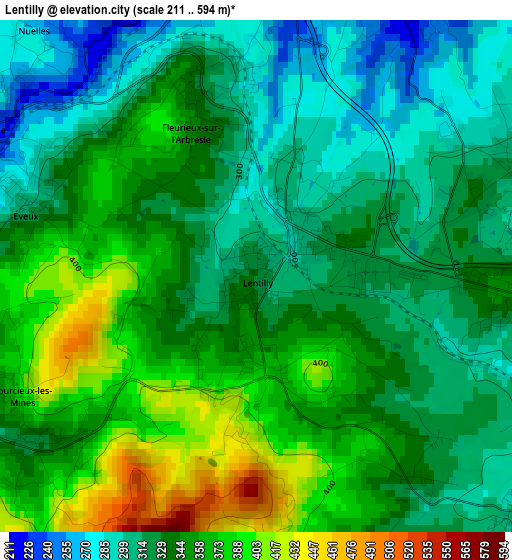 Lentilly elevation map