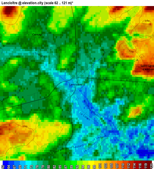 Lencloître elevation map