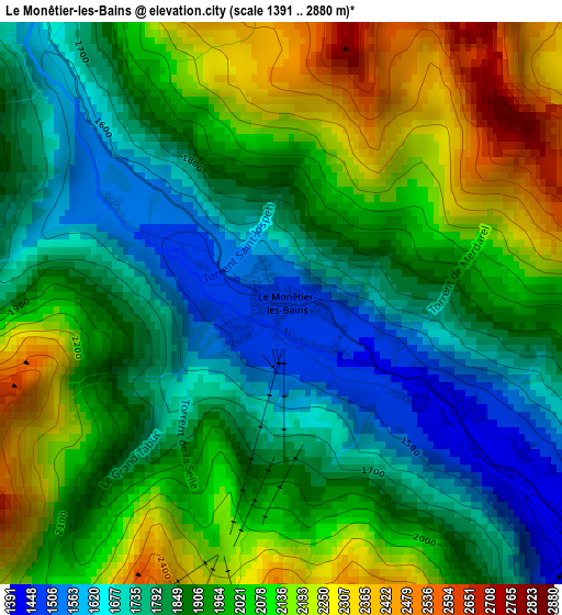 Le Monêtier-les-Bains elevation map