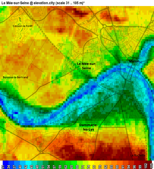 Le Mée-sur-Seine elevation map