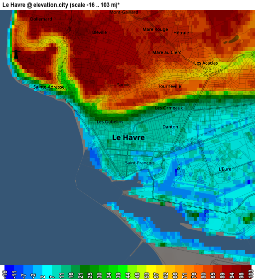 Le Havre elevation map