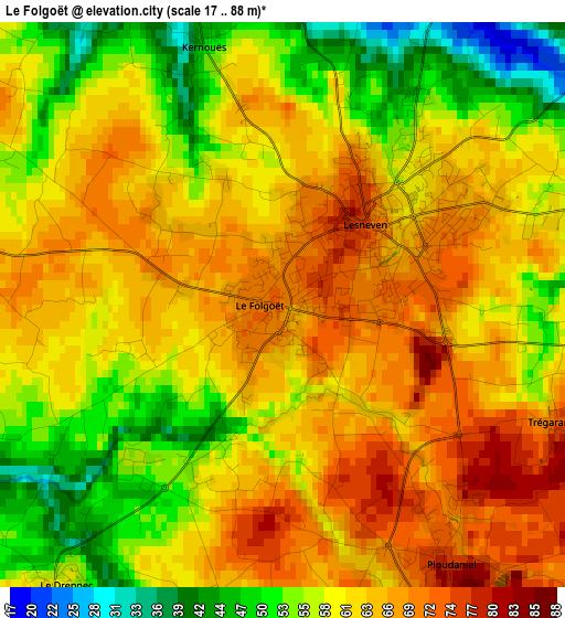 Le Folgoët elevation map