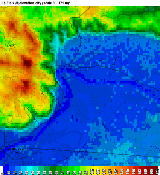 Le Fleix elevation map