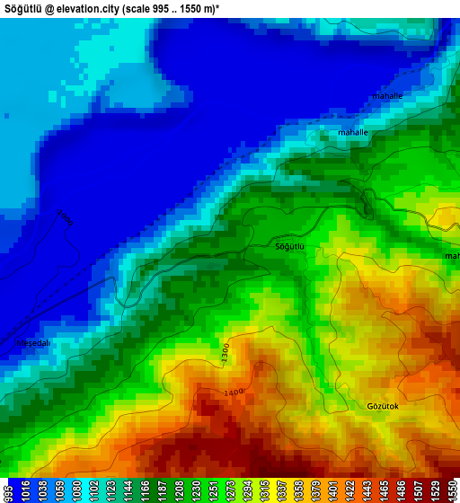 Söğütlü elevation map