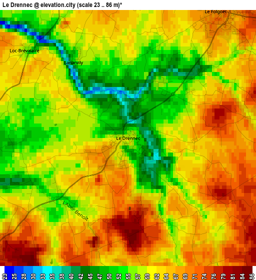 Le Drennec elevation map