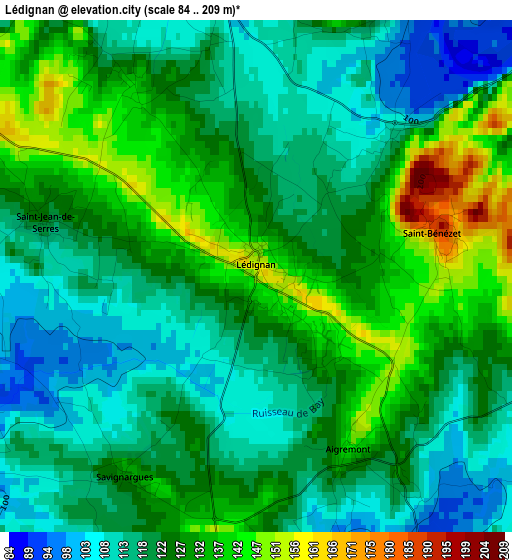 Lédignan elevation map