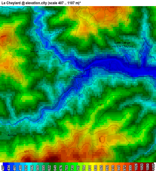 Le Cheylard elevation map