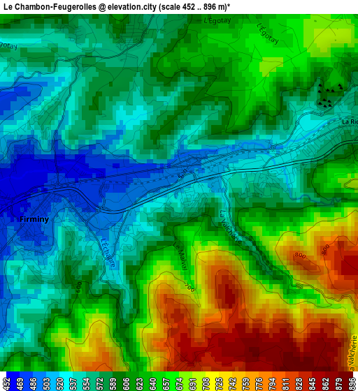 Le Chambon-Feugerolles elevation map