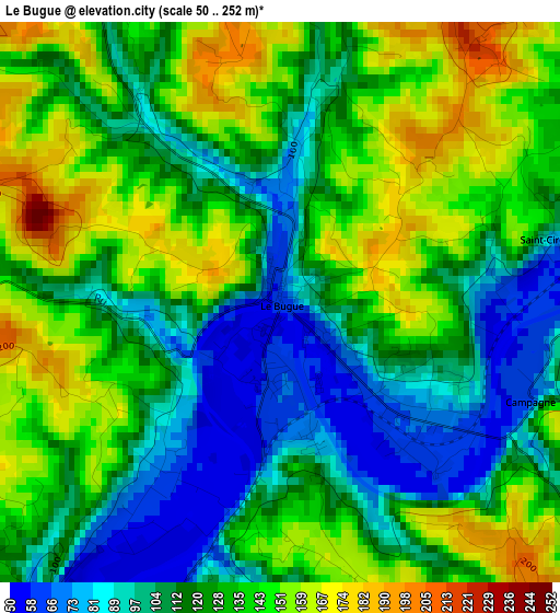 Le Bugue elevation map