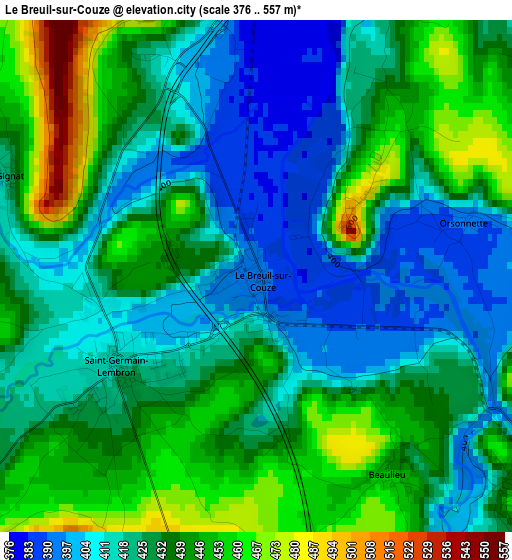 Le Breuil-sur-Couze elevation map