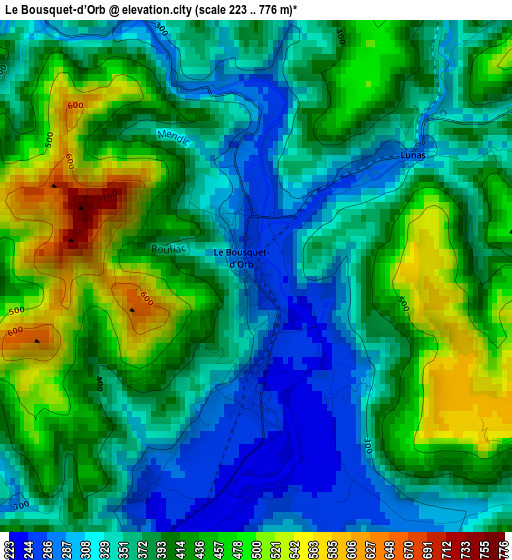 Le Bousquet-d’Orb elevation map