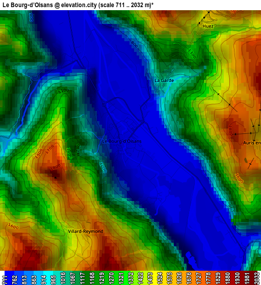 Le Bourg-d’Oisans elevation map