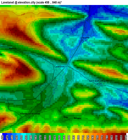 Lavelanet elevation map