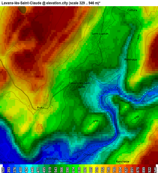 Lavans-lès-Saint-Claude elevation map