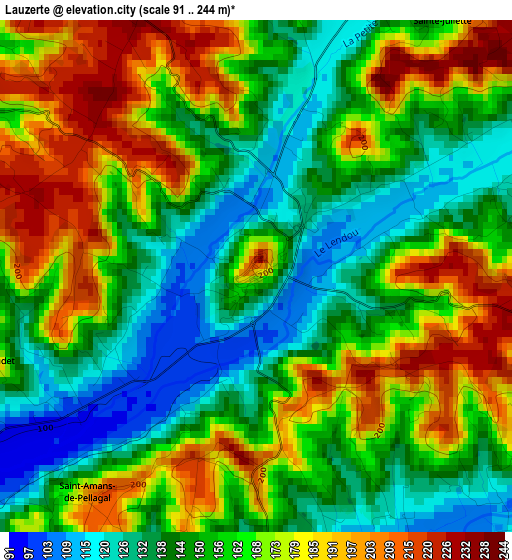 Lauzerte elevation map