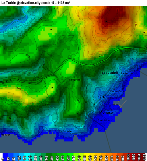 La Turbie elevation map