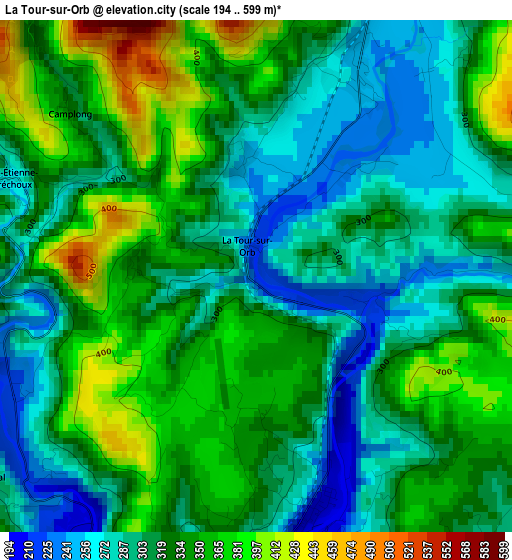 La Tour-sur-Orb elevation map