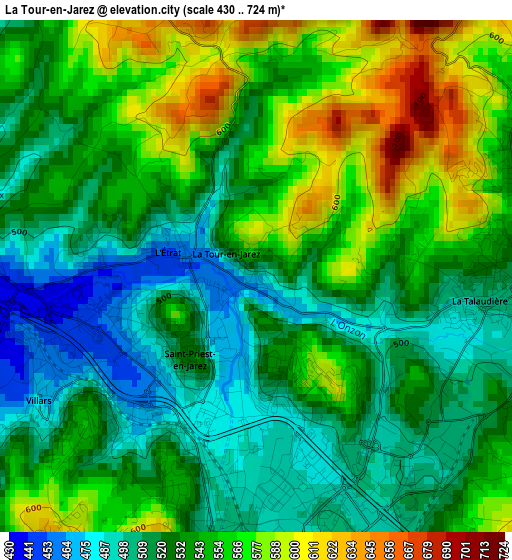 La Tour-en-Jarez elevation map