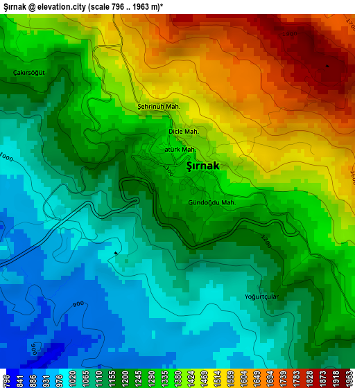 Şırnak elevation map