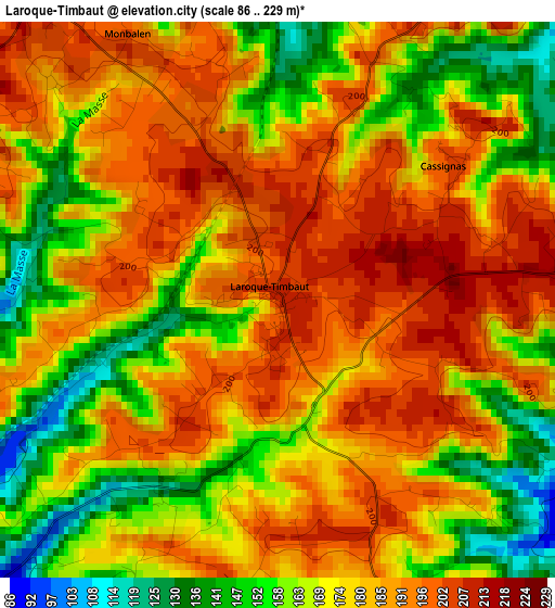 Laroque-Timbaut elevation map