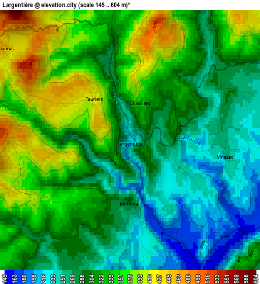 Largentière elevation map