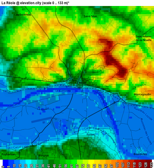 La Réole elevation map