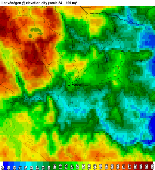 Lanvénégen elevation map