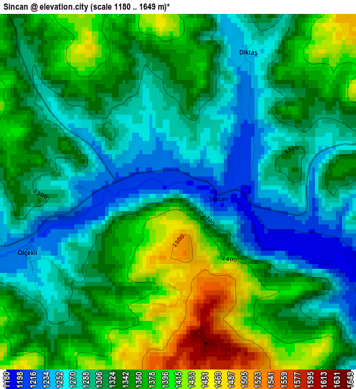 Sincan elevation map