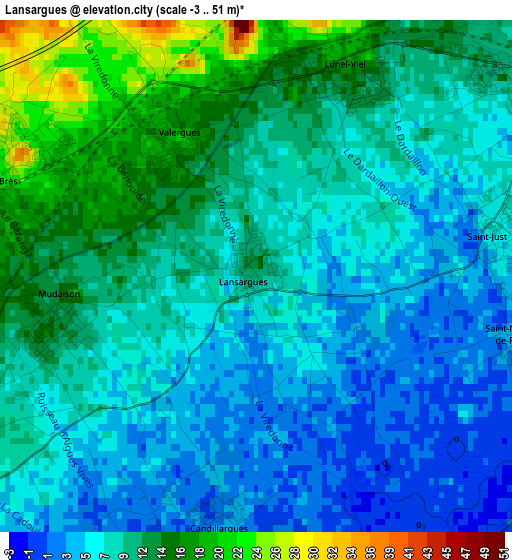 Lansargues elevation map