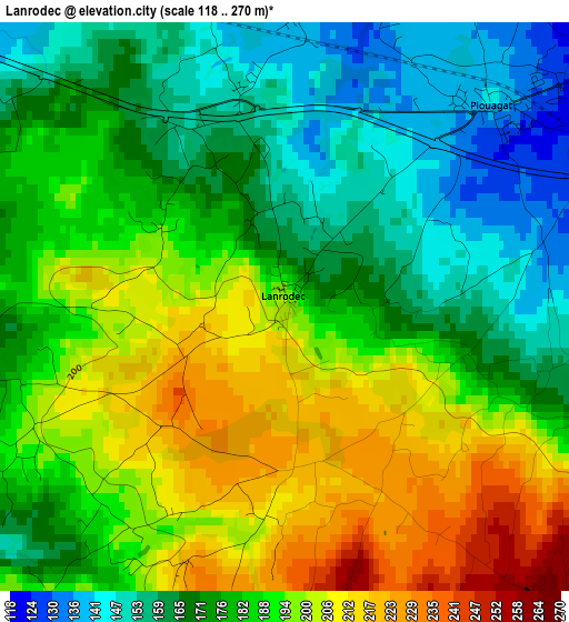 Lanrodec elevation map