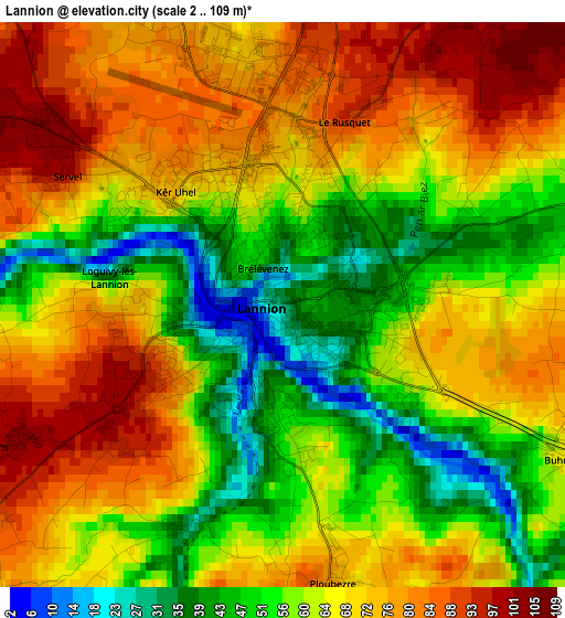 Lannion elevation map