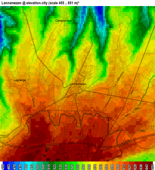 Lannemezan elevation map