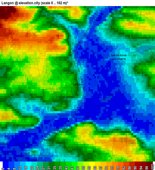 Langon elevation map