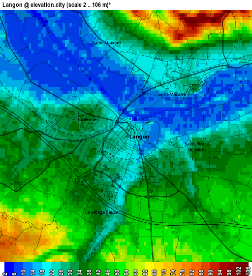 Langon elevation map