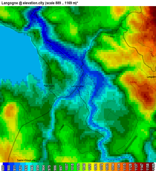 Langogne elevation map