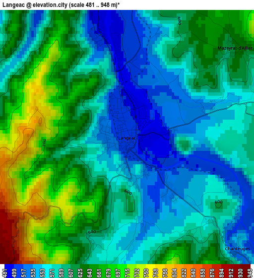 Langeac elevation map